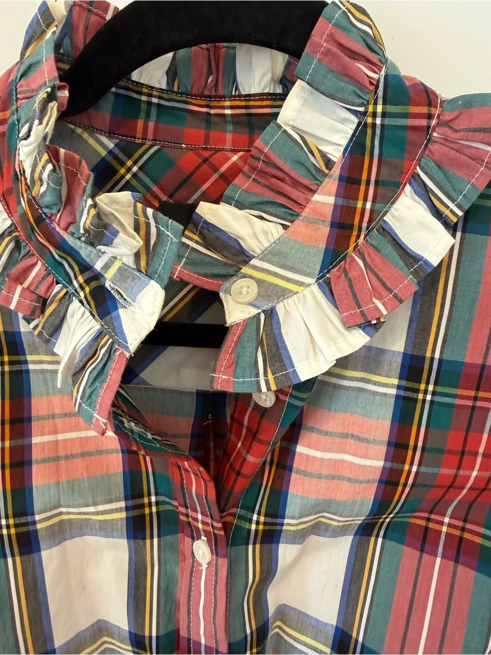 J. Crew Red Plaid Ruffle-Collar Button-Down Shirt